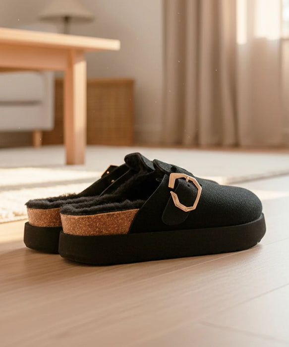 GENUINS ウィメンズ 《厚底》 クロッグサンダル クロッグサンダル INDIANA VELOUR WOOL BLACK 【2026年秋冬モデル】
