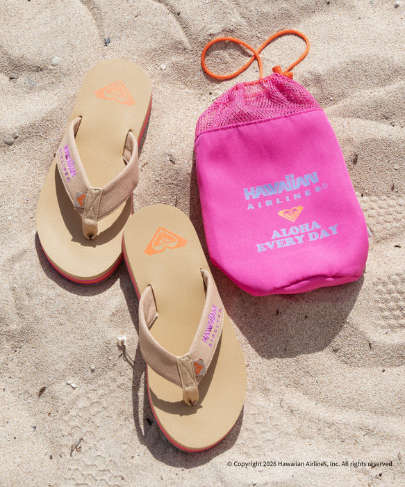 ROXY x HAWAIIAN AIRLINES】FLIP FLOP ポーチ付きビーチサンダル