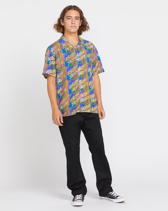 【OUTLET】VOLCOM Fergadelic Woven Short Sleeve Shirt - Patriot Blue