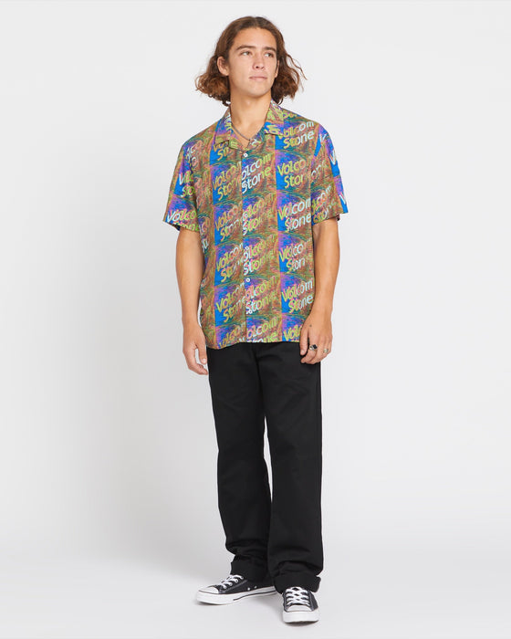 【OUTLET】VOLCOM Fergadelic Woven Short Sleeve Shirt - Patriot Blue