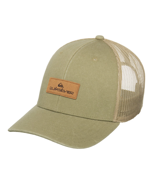 charlesde66専用 QUIKSILVER メンズ DECADES COTTON H TRUCKER キャップ レザー風ロゴ