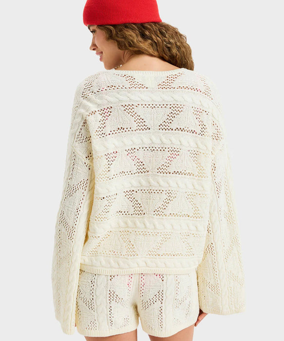 Roxy SALT SIREN ウィメンズ セーター ケーブル編み クルーネック<2025FW HEART WAVE>  <25FWグローバル展開アイテム>