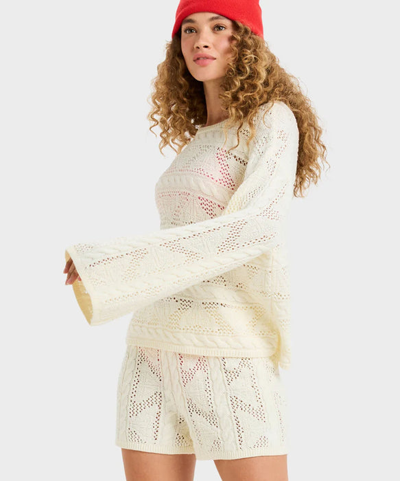 Roxy SALT SIREN ウィメンズ セーター ケーブル編み クルーネック<2025FW HEART WAVE>  <25FWグローバル展開アイテム>