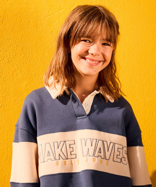 OUTLET】Roxy ICONIC WAVES キッズ 裏起毛 ラガーシャツ風トップス &lt