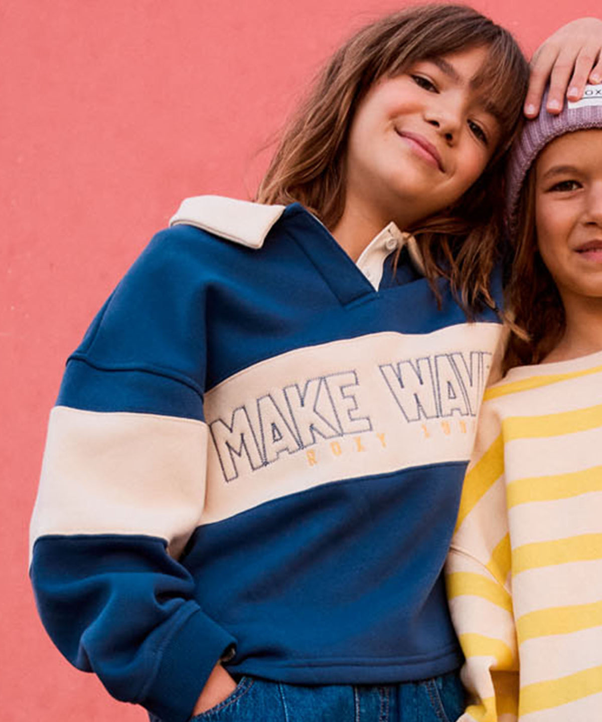 OUTLET】Roxy ICONIC WAVES キッズ 裏起毛 ラガーシャツ風トップス &lt