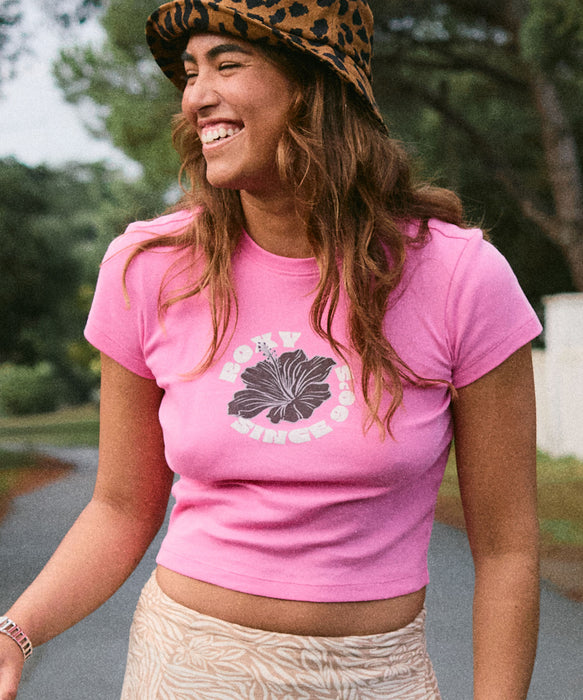 【OUTLET】Roxy BEACH LOVE ウィメンズ 半袖Tシャツ チビT 丈短め プリント コットン100%<2025FW HEART WAVE>  <25FWグローバル展開アイテム>