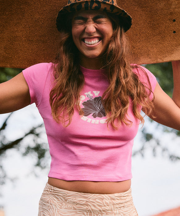 【OUTLET】Roxy BEACH LOVE ウィメンズ 半袖Tシャツ チビT 丈短め プリント コットン100%<2025FW HEART WAVE>  <25FWグローバル展開アイテム>