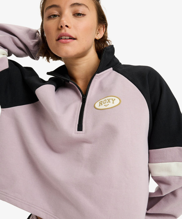 Roxy Fitness ESSENTIAL ENERGY BOXY HALF ZIP ウィメンズ フィットネス ハーフジップ ラグランスリーブ ミニ裏毛  <25FWグローバル展開アイテム>