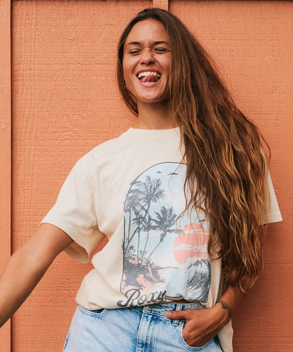 【OUTLET】Roxy SUNNYOVERSIZE STONE WASH ウィメンズ 半袖Tシャツ ビッグT オーガニックコットン100% <2025FW HEART WAVE>  <25FWグローバル展開アイテム>