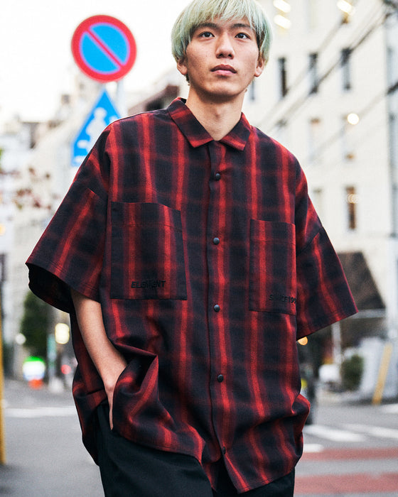 【OUTLET】ELEMENT メンズ BIG SKATE ONBRE 半袖シャツ RED 【2023年夏モデル】