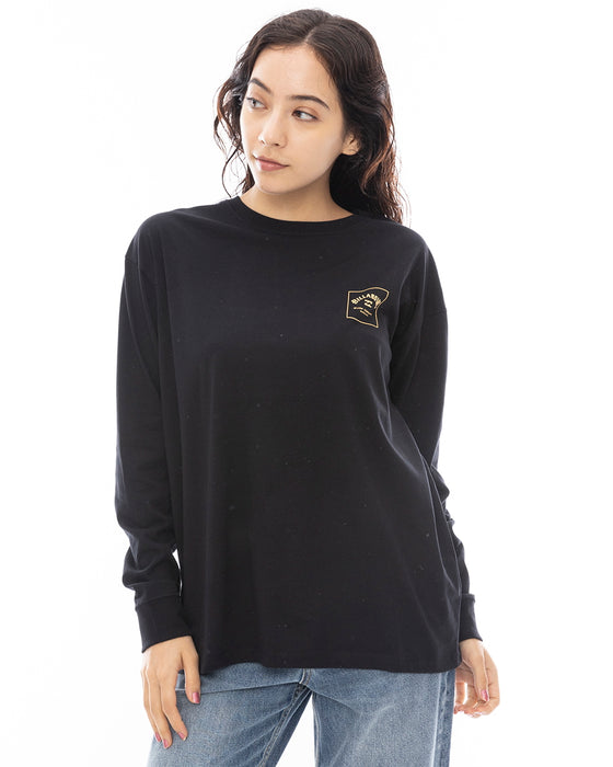 【送料無料】【直営店限定】BILLABONG レディース PATTERN LOGO LS TEE ロンＴ BLK 【2024年秋冬モデル】