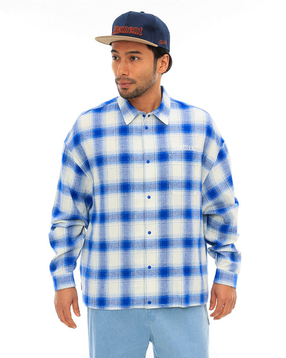 【OUTLET】ELEMENT メンズ BIG SKATE ONBRE 長袖シャツ BLU 【2024年春夏モデル】