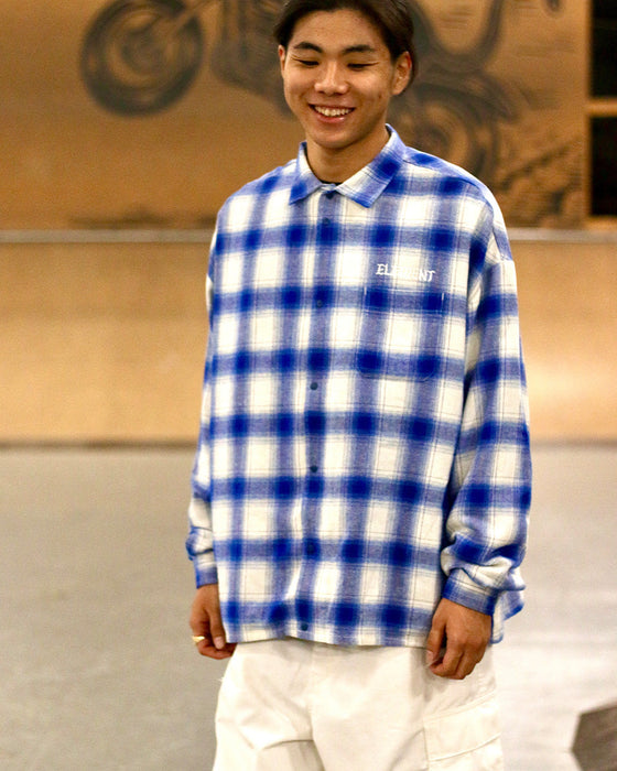 【OUTLET】ELEMENT メンズ BIG SKATE ONBRE 長袖シャツ BLU 【2024年春夏モデル】