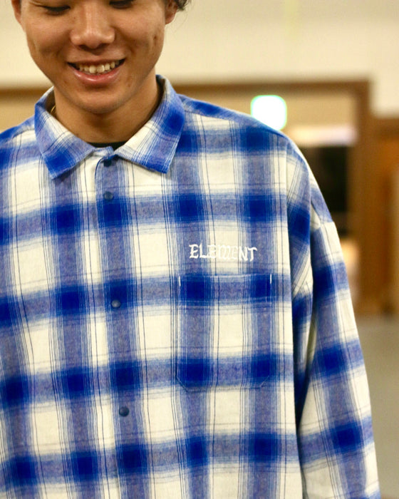 【OUTLET】ELEMENT メンズ BIG SKATE ONBRE 長袖シャツ BLU 【2024年春夏モデル】