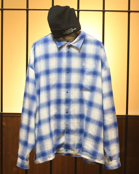 【OUTLET】ELEMENT メンズ BIG SKATE ONBRE 長袖シャツ BLU 【2024年春夏モデル】