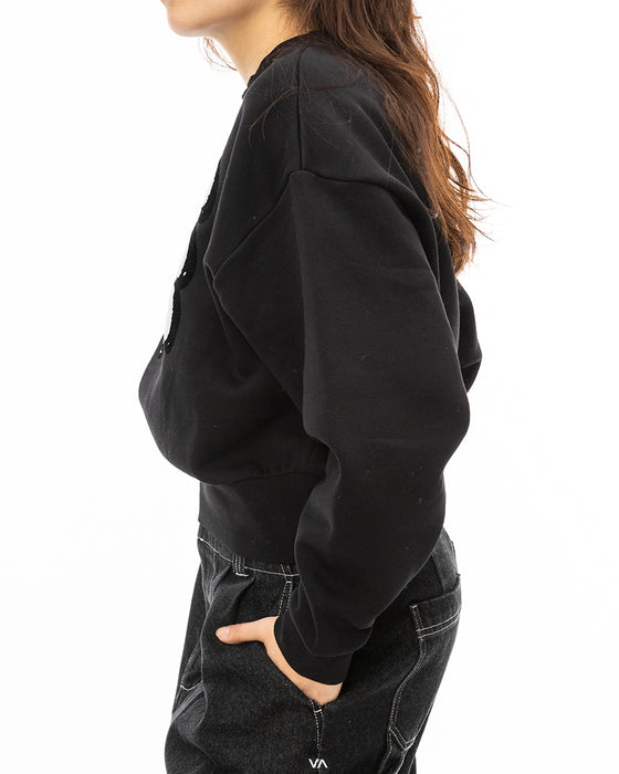 RVCA レディース CLOUDY RVCA CREW トレーナー BLK 【2024年秋冬モデル】 M / BLK