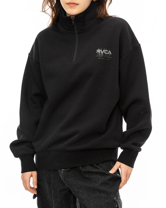 【SALE】RVCA レディース METALURGY HALF ZIP パーカー BLK 【2024年秋冬モデル】