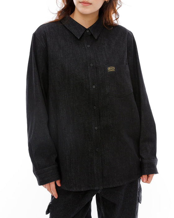 RVCA レディース RECESSION DENIM SHIR 長袖シャツ BLK 【2024年秋冬モデル】 M / BLK