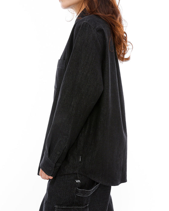 RVCA レディース RECESSION DENIM SHIR 長袖シャツ BLK 【2024年秋冬モデル】 M / BLK