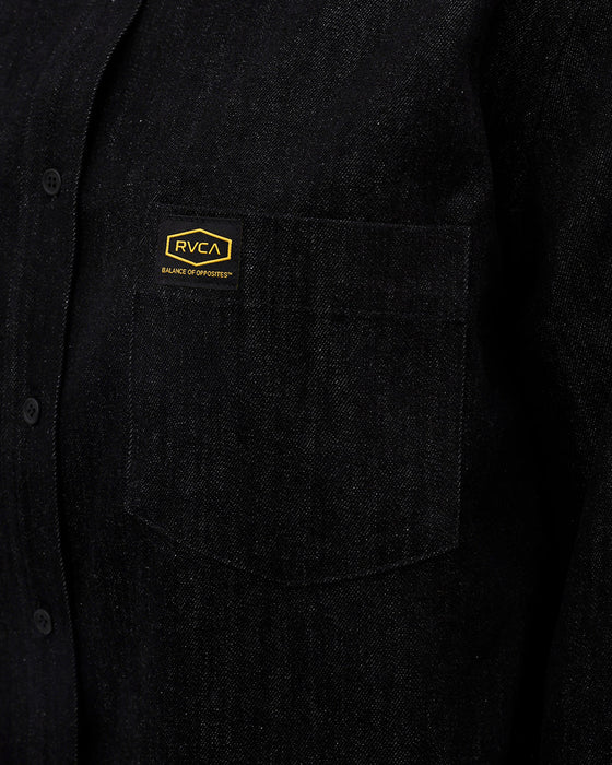 RVCA レディース RECESSION DENIM SHIR 長袖シャツ BLK 【2024年秋冬モデル】 M / BLK