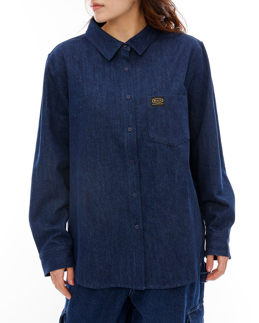 RVCA レディース RECESSION DENIM SHIR 長袖シャツ BLU 【2024年秋冬モデル】 M / BLU