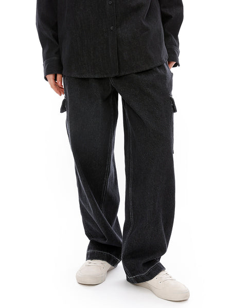 未使用 完売品✨【RUFFLOG】イージーロングパンツ 2024年モデル L OUTLET】RVCA レディース RECESSION DENIM CARG ロングパンツ