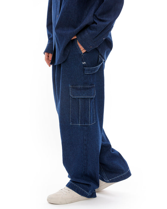 RVCA レディース RECESSION DENIM CARG ロングパンツ BLU 【2024年秋冬モデル】 L / BLU
