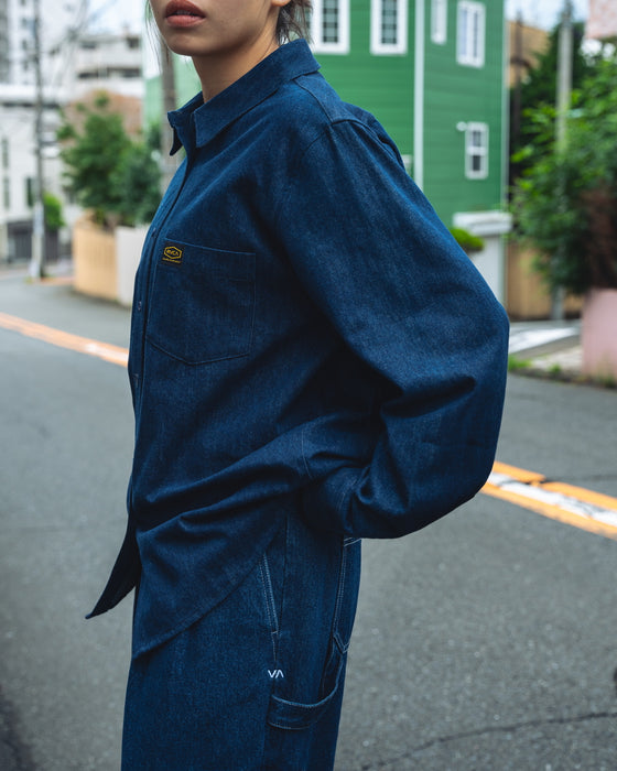 RVCA レディース RECESSION DENIM CARG ロングパンツ BLU 【2024年秋冬モデル】 L / BLU