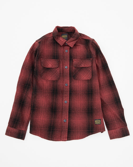 【SALE】RVCA キッズ DAYSHIFT FLANNEL LS 長袖シャツ RDE 【2024年秋冬モデル】