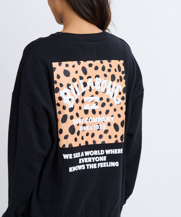 BILLABONG ウエアM べージュ黒系 BILLABONG レディース ARCH LOGO LOOSE CROP トレーナー 【LOOSE