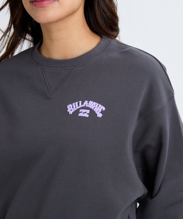 花　WテーラードL 灰　ヘリンボーン　ロゴB BILLABONG レディース ARCH LOGO LOOSE CROP トレーナー 【LOOSE