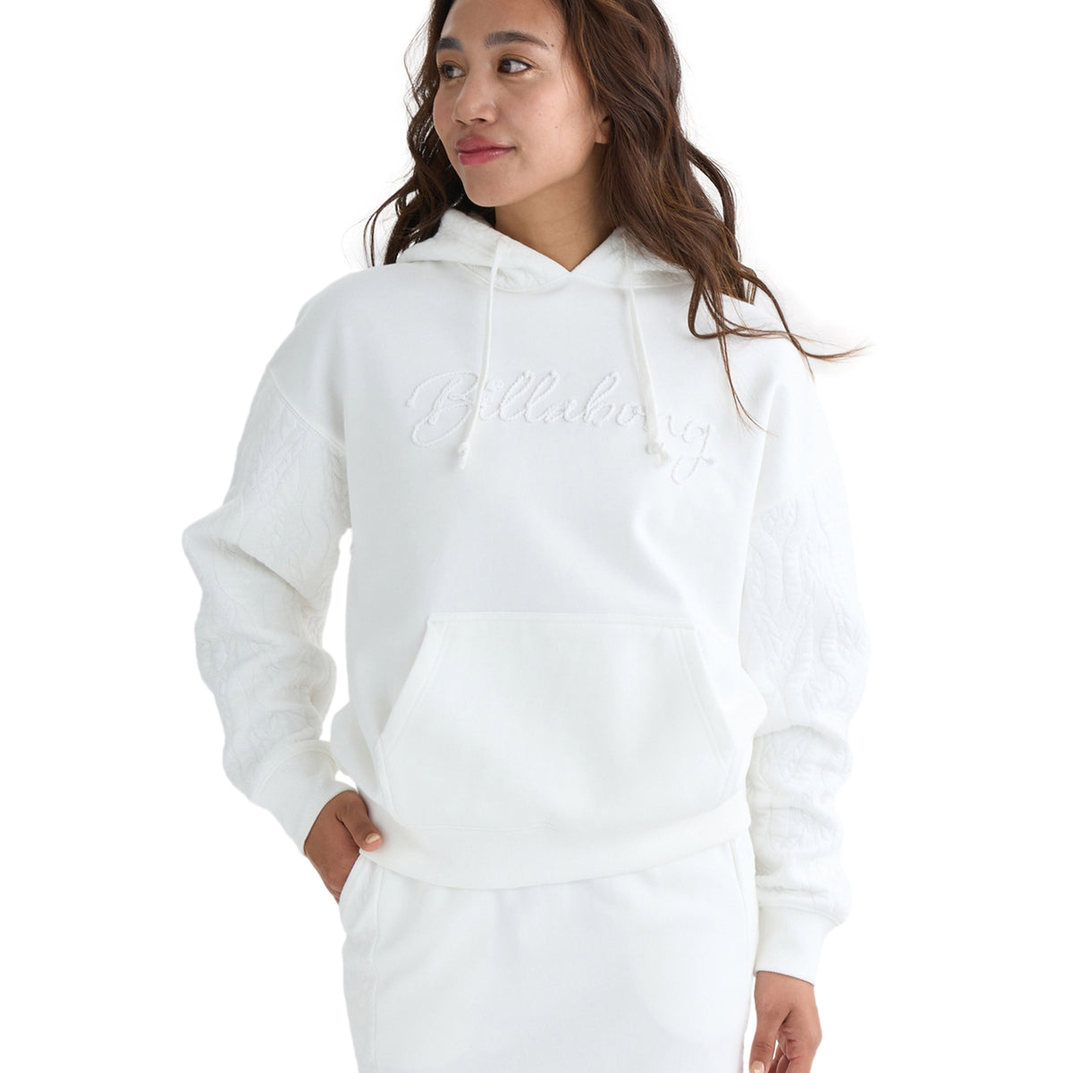 BRIEFING フード付きスウェット ホワイト　レディース SALE】BILLABONG レディース QUILT MIX LOOSE FIT セットアップ