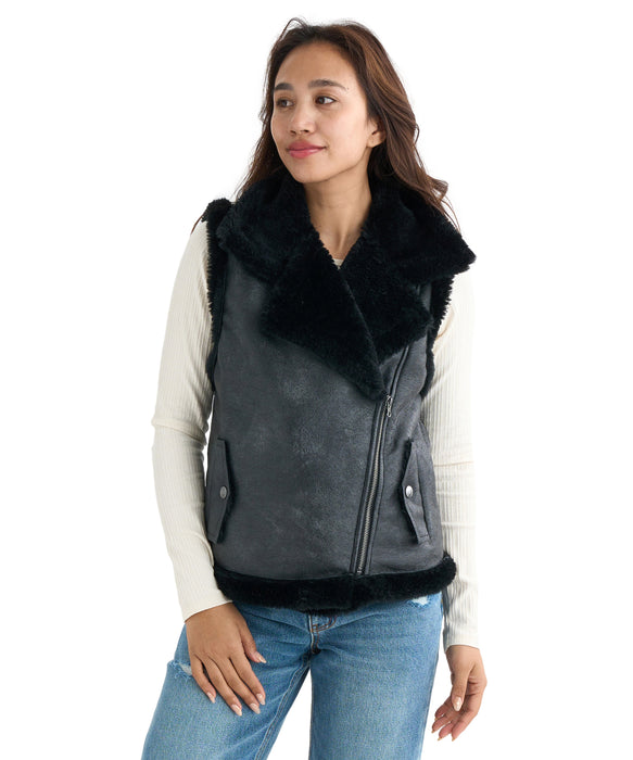 BILLABONG レディース FAUX LEATHER MOUTON  ベスト 【2025年秋冬モデル】 BLK / M