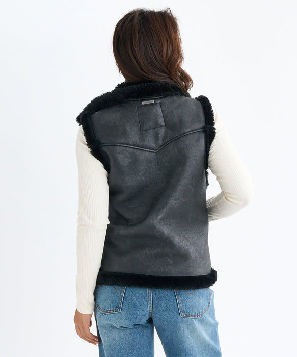 BILLABONG レディース FAUX LEATHER MOUTON  ベスト 【2025年秋冬モデル】 BLK / M