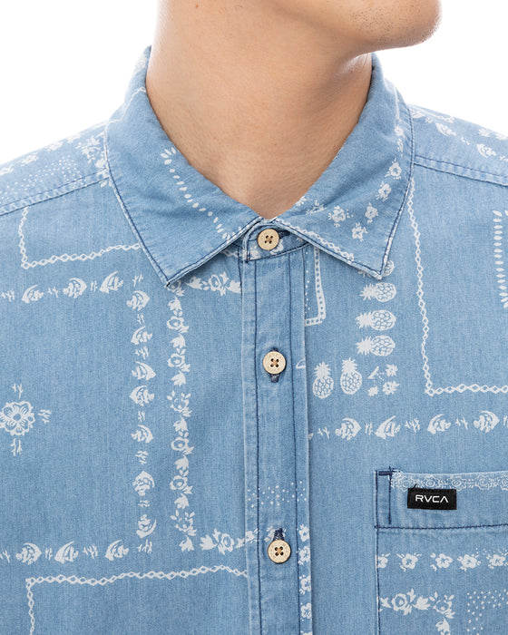RVCA メンズ FRAME SS 半袖シャツ 【2025年春夏モデル】 BLU / XL