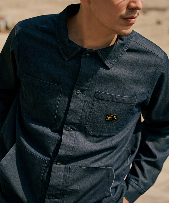 【OUTLET】RVCA メンズ QUILTING DENIM SHIRT 長袖シャツ 【2025年秋冬モデル】