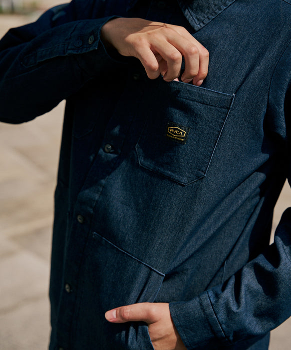 【OUTLET】RVCA メンズ QUILTING DENIM SHIRT 長袖シャツ 【2025年秋冬モデル】