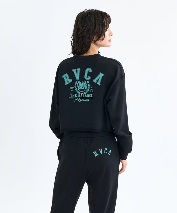 RVCA レディース ARCH COLLEGE CROPPED トレーナー 【2025年秋冬モデル】 BLK / M