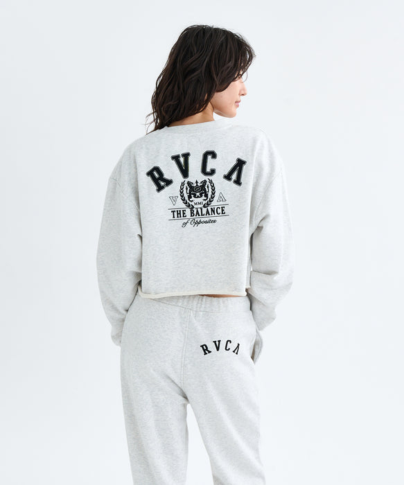RVCA レディース ARCH COLLEGE CROPPED トレーナー 【2025年秋冬モデル】 GRY / M