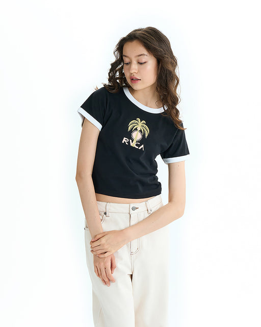 RVCA レディース PALM TREE BABY RINGER ST Tシャツ 【2025年夏モデル】 BLK / L