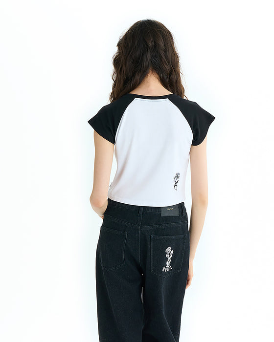 RVCA レディース MINI RVCA BABY RAGLAN ST Tシャツ 【2025年夏モデル】 BLK / L