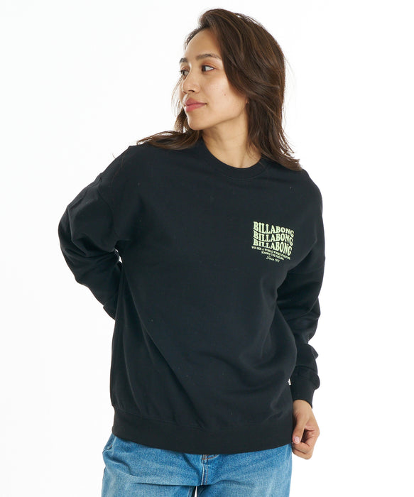 BILLABONG ウィメンズ WAVE LOGO BOY FIT LIGHT CREW トレーナー 【2026年秋冬モデル】 BLK / L