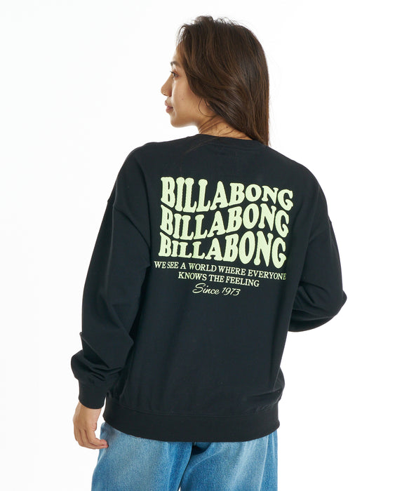 BILLABONG ウィメンズ WAVE LOGO BOY FIT LIGHT CREW トレーナー 【2026年秋冬モデル】 BLK / L