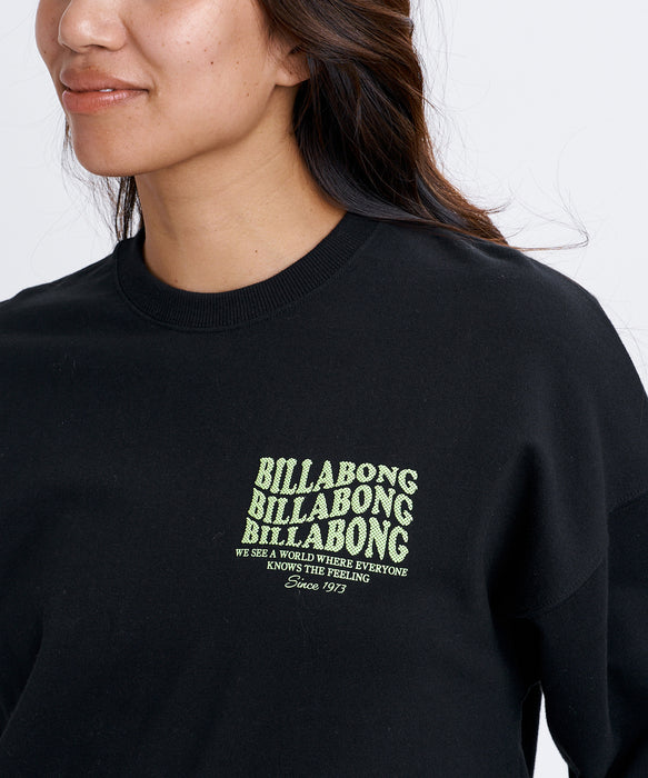 BILLABONG ウィメンズ WAVE LOGO BOY FIT LIGHT CREW トレーナー 【2026年秋冬モデル】 BLK / L
