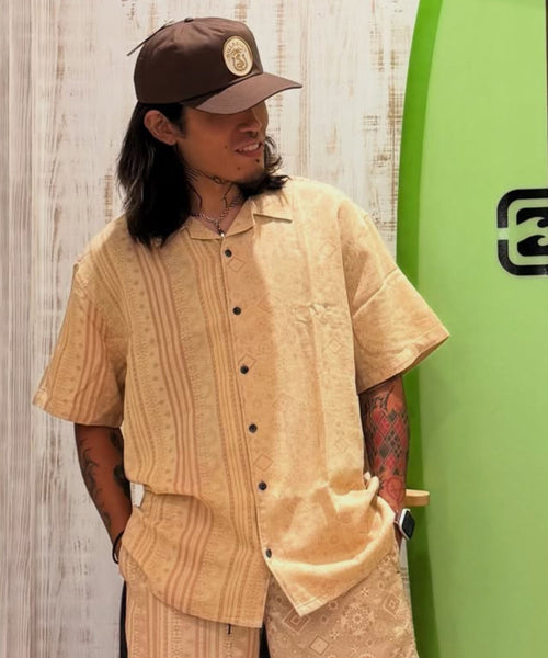 ※最終値下げ　8YARDS ハチヤーズ 半袖シャツ ベージュ OUTLET】BILLABONG メンズ Garage Nashua Jacquard 半袖シャツ 【2026