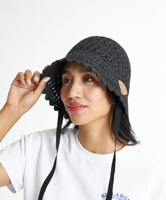 ア*ビ様 年始セール！【超希少】BLESS 黒 変形編み込み麦わらハット BILLABONG ウィメンズ CROCHET HAT ハット 【2026年夏モデル】