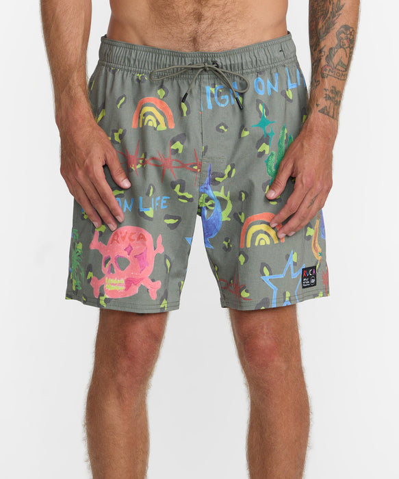 RVCA メンズ DANI SKULL ELASTIC 17 ボードショーツ 【2026年秋冬モデル】 OLV / XL