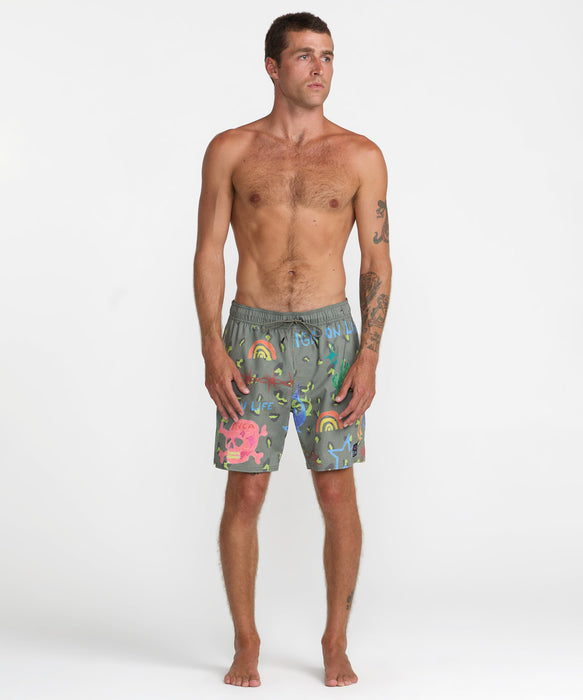 RVCA メンズ DANI SKULL ELASTIC 17 ボードショーツ 【2026年秋冬モデル】 OLV / XL