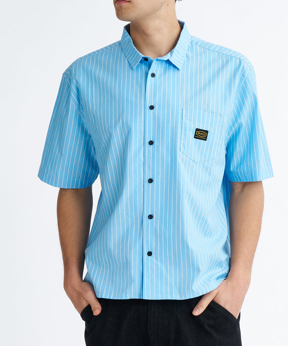 RVCA メンズ STRIPE WIDE SHIRT 半袖シャツ 【2026年夏モデル】 LBS / L