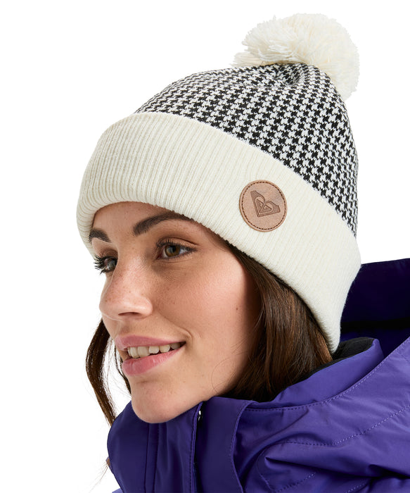 ROXY ウィメンズ ICEVALLEY BEANIE ビーニー 千鳥格子 ポンポン【25